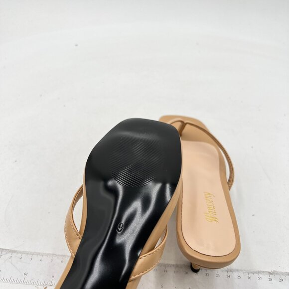 Wansseny Sandy Brown Thong Open Toe Low Heel Flip Flops Slip on Mules Sandals - Picture 5 of 7